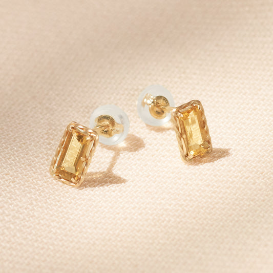 K10 つや消し スクエア ピアス - ①（シトリン）
