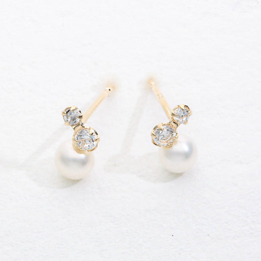 K10 パール & キュービックジルコニア ピアス（02）