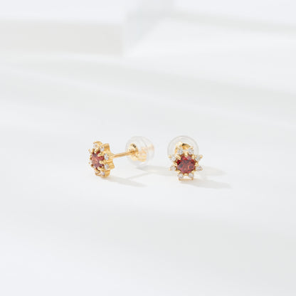 K18 誕生石×ダイヤモンド スタッドピアス （1月：ガーネット）