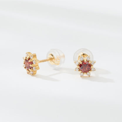 K18 誕生石×ダイヤモンド スタッドピアス （1月：ガーネット）