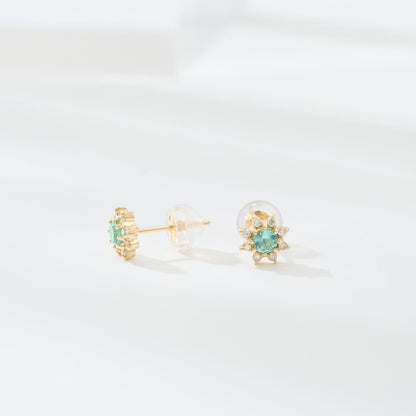【受注生産】K18 誕生石×ダイヤモンド スタッドピアス （5月：エメラルド）