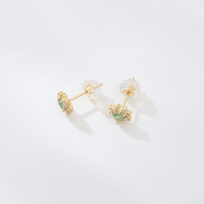 【受注生産】K18 誕生石×ダイヤモンド スタッドピアス （5月：エメラルド）