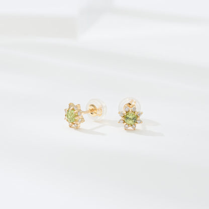 【受注生産】K18 誕生石×ダイヤモンド スタッドピアス （8月：ペリドット）