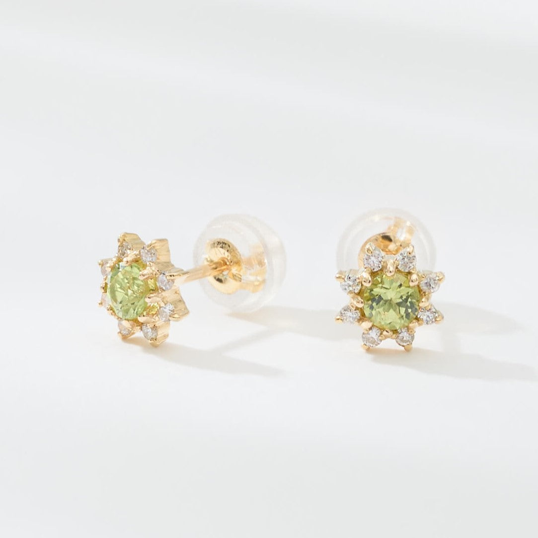【受注生産】K18 誕生石×ダイヤモンド スタッドピアス （8月：ペリドット）
