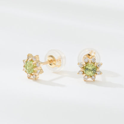 【受注生産】K18 誕生石×ダイヤモンド スタッドピアス （8月：ペリドット）