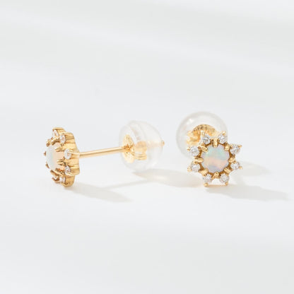 K18 誕生石×ダイヤモンド スタッドピアス （10月：オパール）