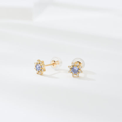 【受注生産】K18 誕生石×ダイヤモンド スタッドピアス （12月：タンザナイト）