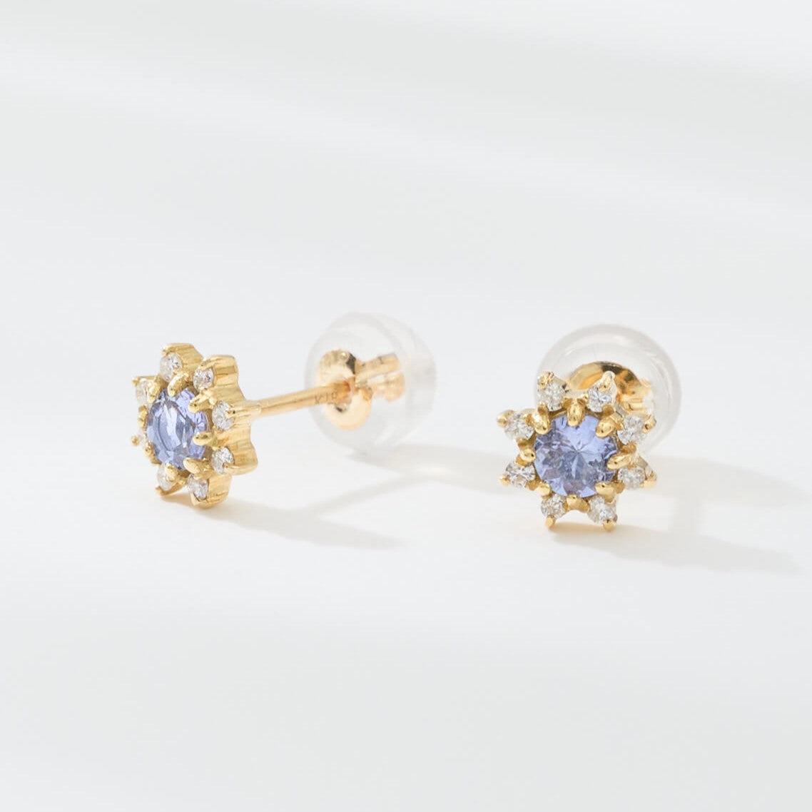【受注生産】K18 誕生石×ダイヤモンド スタッドピアス （12月：タンザナイト）