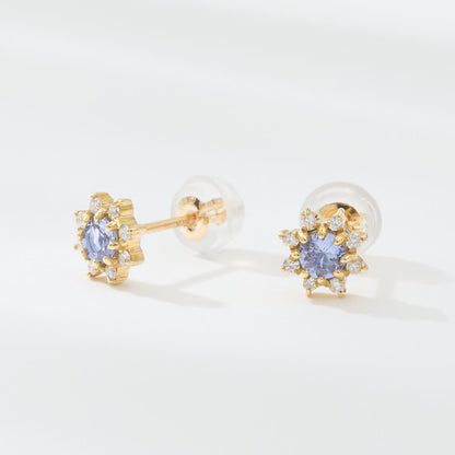 【受注生産】K18 誕生石×ダイヤモンド スタッドピアス （12月：タンザナイト）