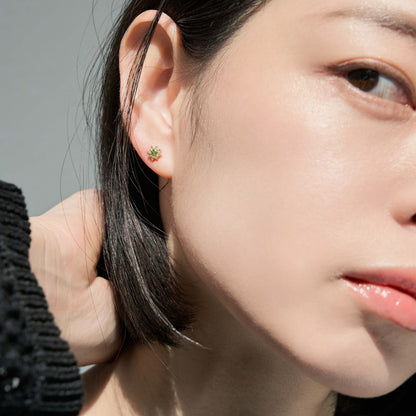 【受注生産】K18 誕生石×ダイヤモンド スタッドピアス （8月：ペリドット）