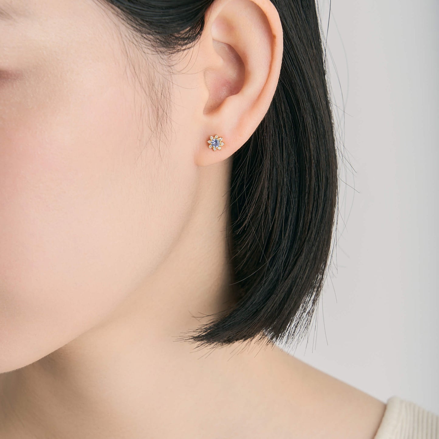 【受注生産】K18 誕生石×ダイヤモンド スタッドピアス （12月：タンザナイト）