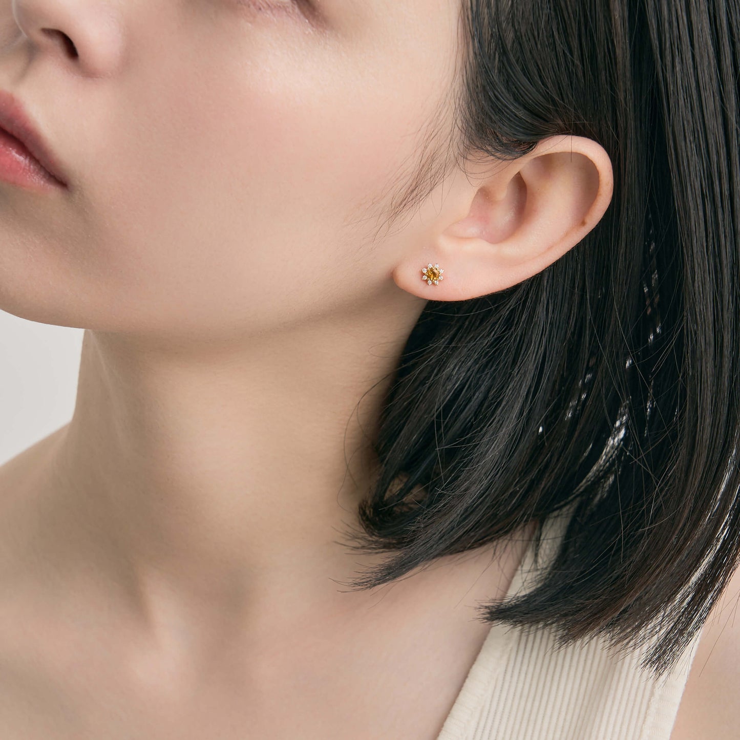 【受注生産】K18 誕生石×ダイヤモンド スタッドピアス （11月：シトリン）