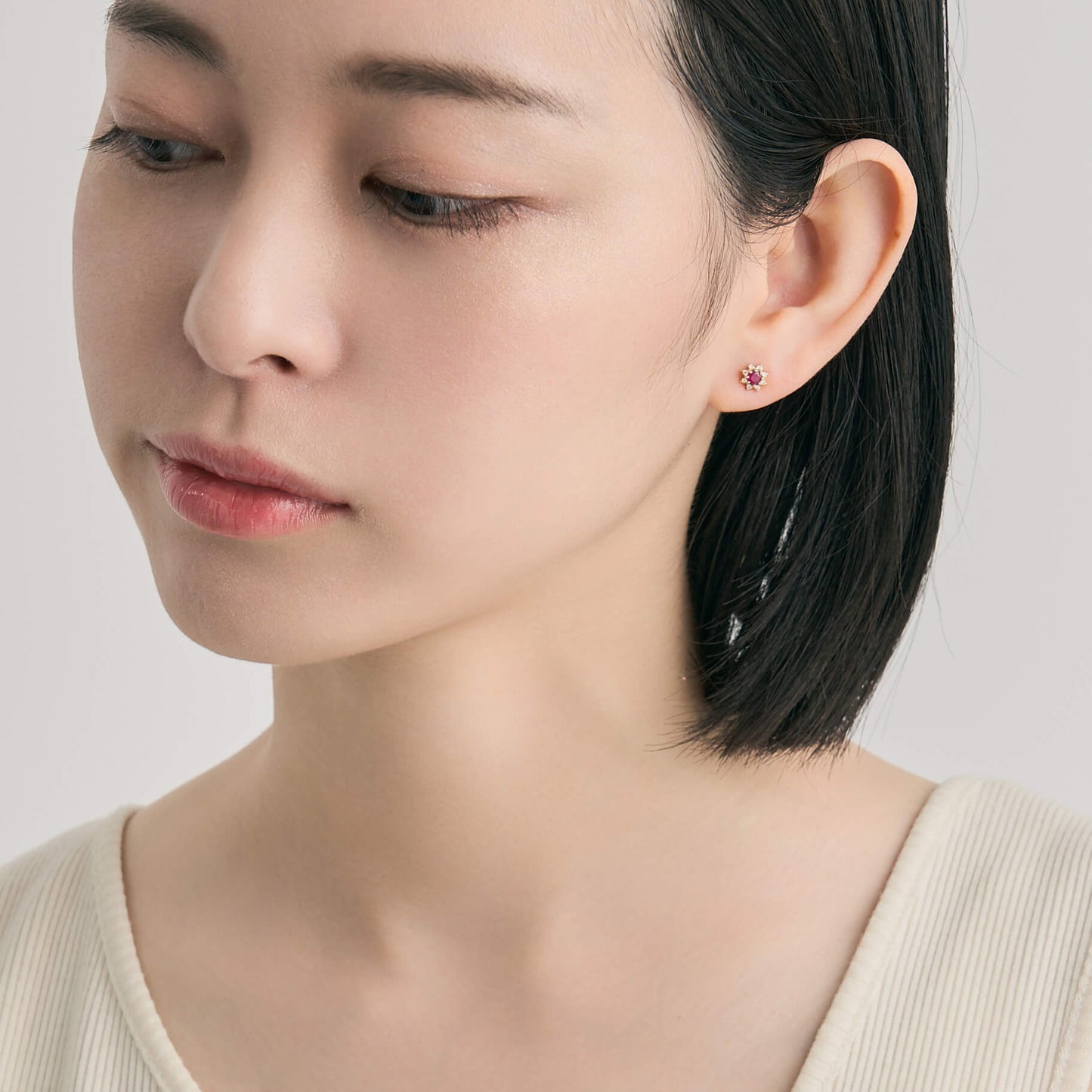 【受注生産】K18 誕生石×ダイヤモンド スタッドピアス （7月：ルビー）