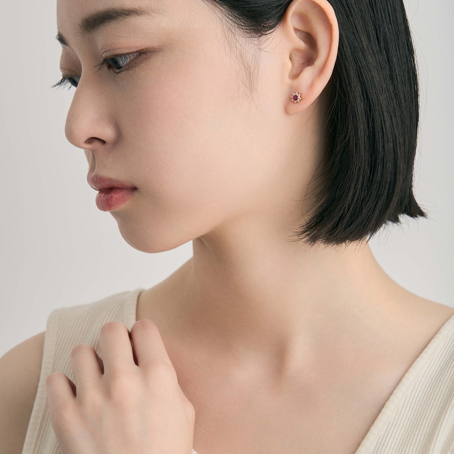 【受注生産】K18 誕生石×ダイヤモンド スタッドピアス （7月：ルビー）