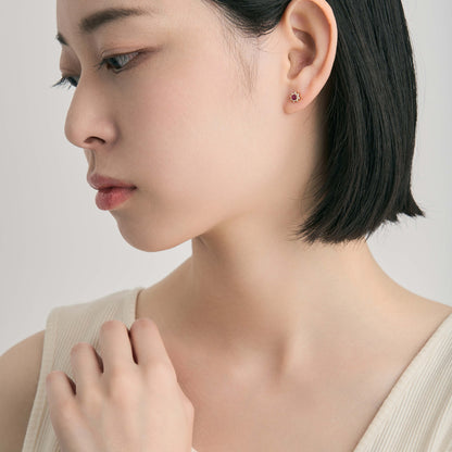 【受注生産】K18 誕生石×ダイヤモンド スタッドピアス （7月：ルビー）