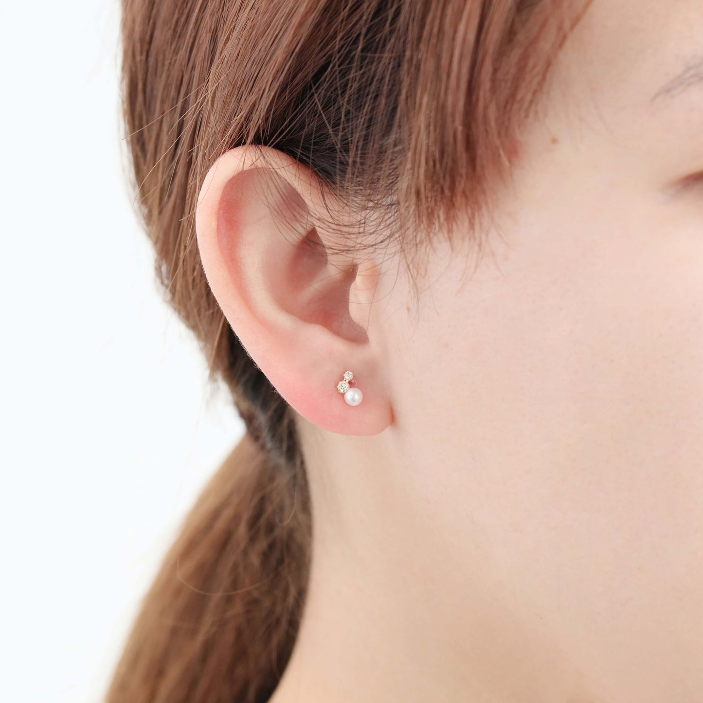 K10 パール & キュービックジルコニア ピアス（02）