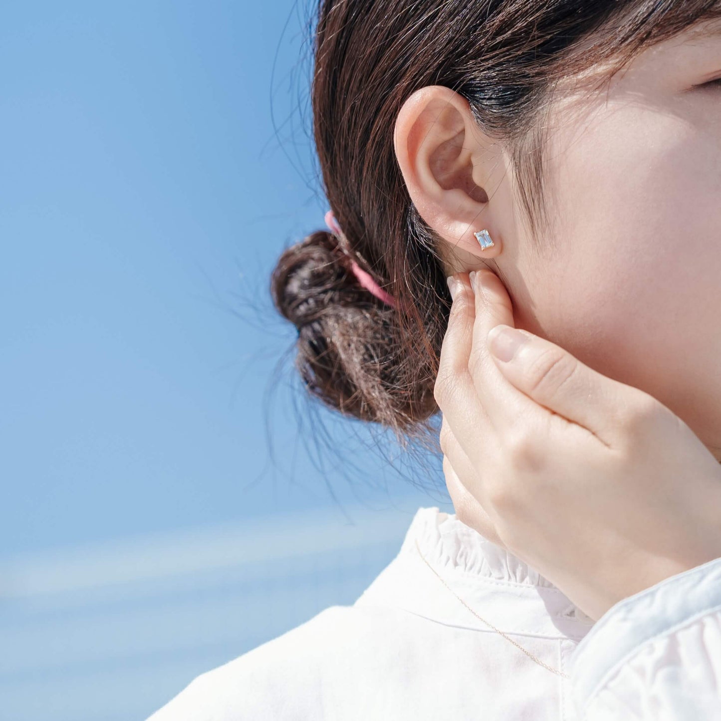 K10 誕生石  スクエア スタッドピアス（3月：アクアマリン）