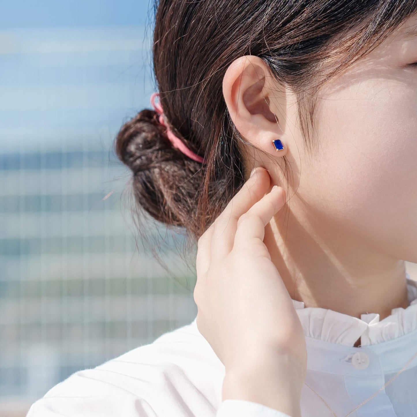 K10 誕生石  スクエア スタッドピアス （9月：サファイア）