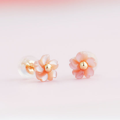 K10 フラワーシェル スタッドピアス（ピンク）